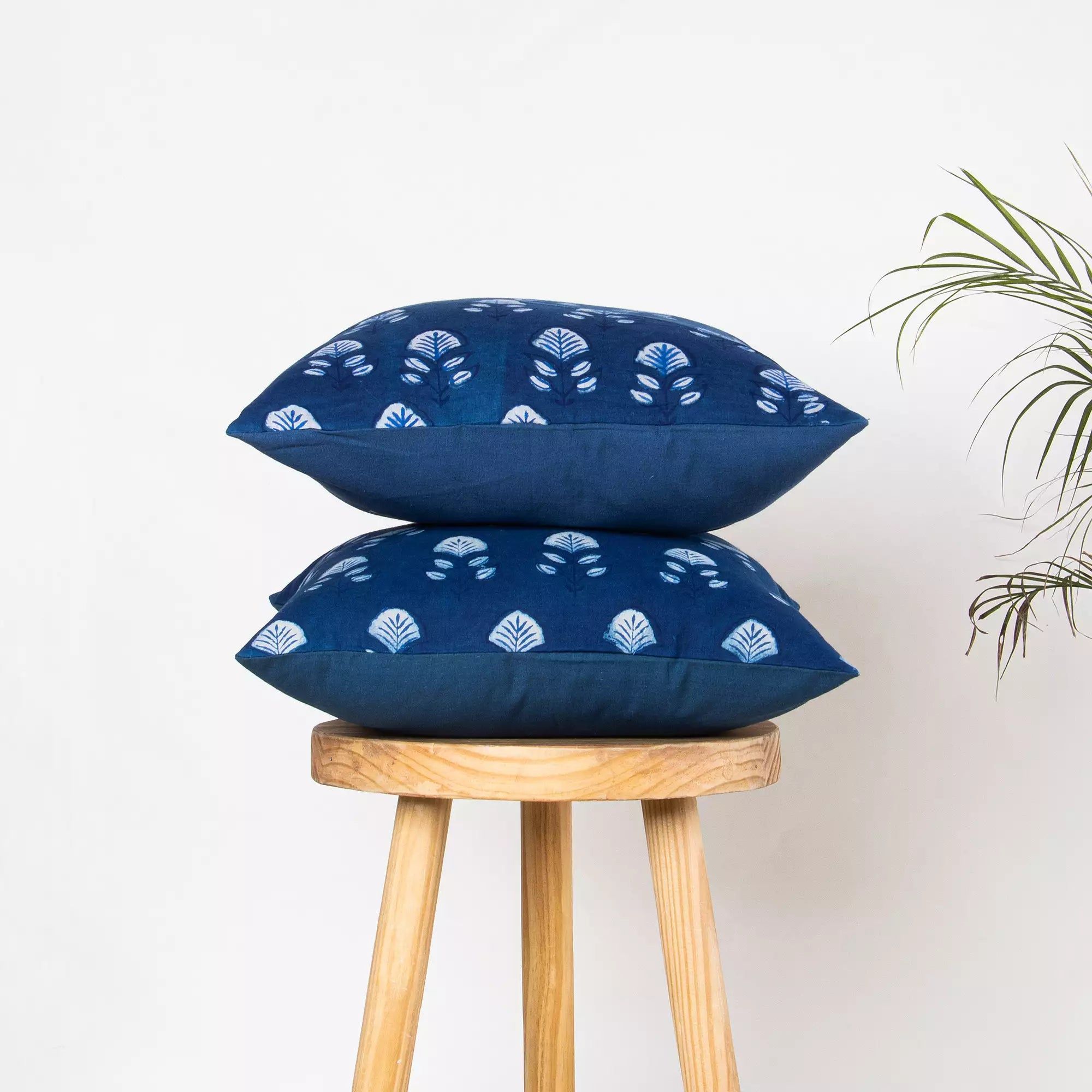 Luxury Cushion Covers Hand Block Indigo Floral Printed Pure Cotton